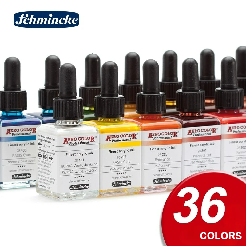 Germany Schmincke-AERO COLOR® Professional-Finest-Fluid, High-Color Acrylic For Painting, Airbrush,Mixed Media,Acrylic Ink,28 ml
