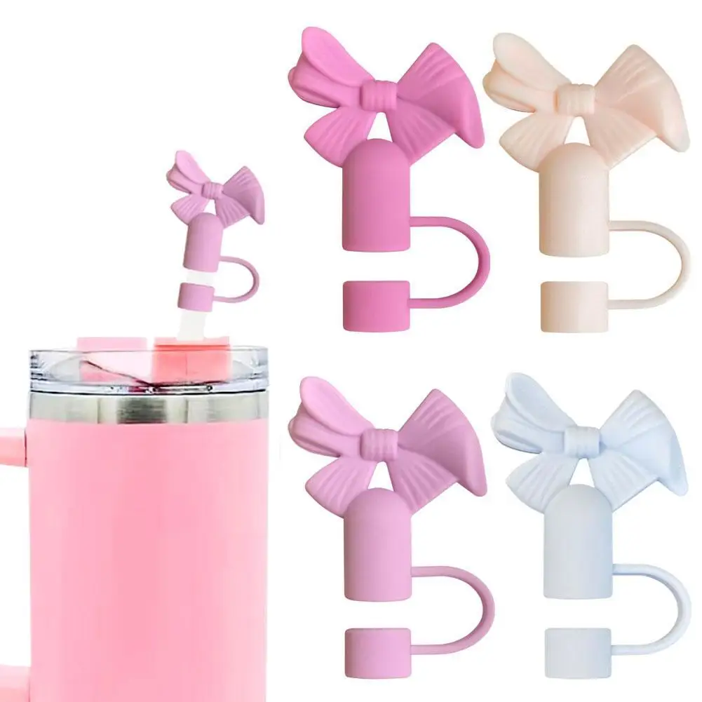 10mm Silicone Straw Covers Cap Compatible With 30&40 Oz Tumbler,Bow Elegant Straw Toppers,Reusable Dust-Proof Straw ﻿