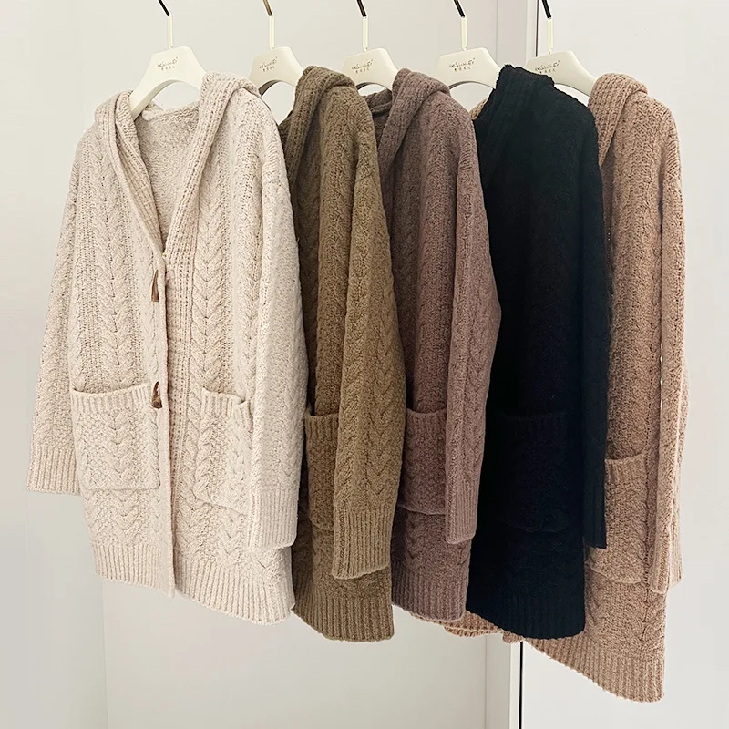 loop wool women jacket winter thick coat vintage cable womens cardigan fashion pocket cardigans knit sweater clothing luxury new