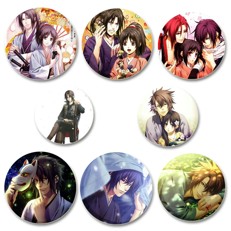 58mm Fans Collection Popular Game Hakuoki Rotundity Tinplate Cartoon Cosplay Badge Backpacks Ornament Jewelry Accessories Gifts