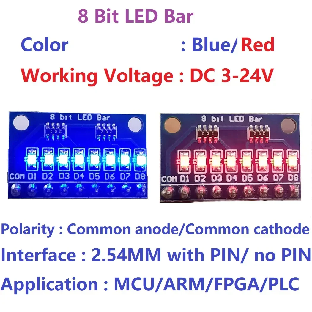 5XDM41A08 3.3V 5V 8 Bit Blue/Red Common anode/cathode LED Indicator Module Diy Kit For Arduino NANO UNO raspberry pi 4 nodemcu