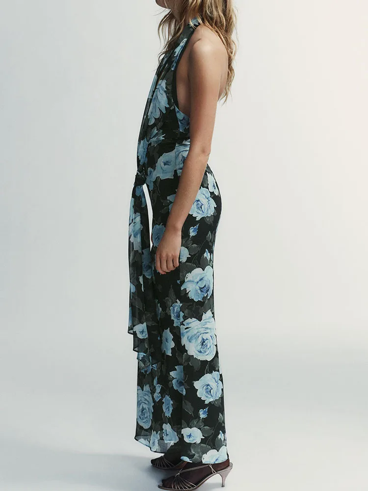 Faionable الأزهار طباعة طويلة الدكتور وصول جديد شتاء 2025 المرأة الحلو Ele Ne معلقة Sle Svel عالية الخصر ثوب