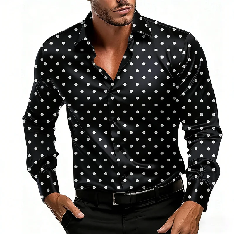 

Men's Shirt - Popular Polka Dot Print Long-Sleeve Shirt, Slim Fit, Turn-Down Collar, Business Casual, Trendy and Stylish