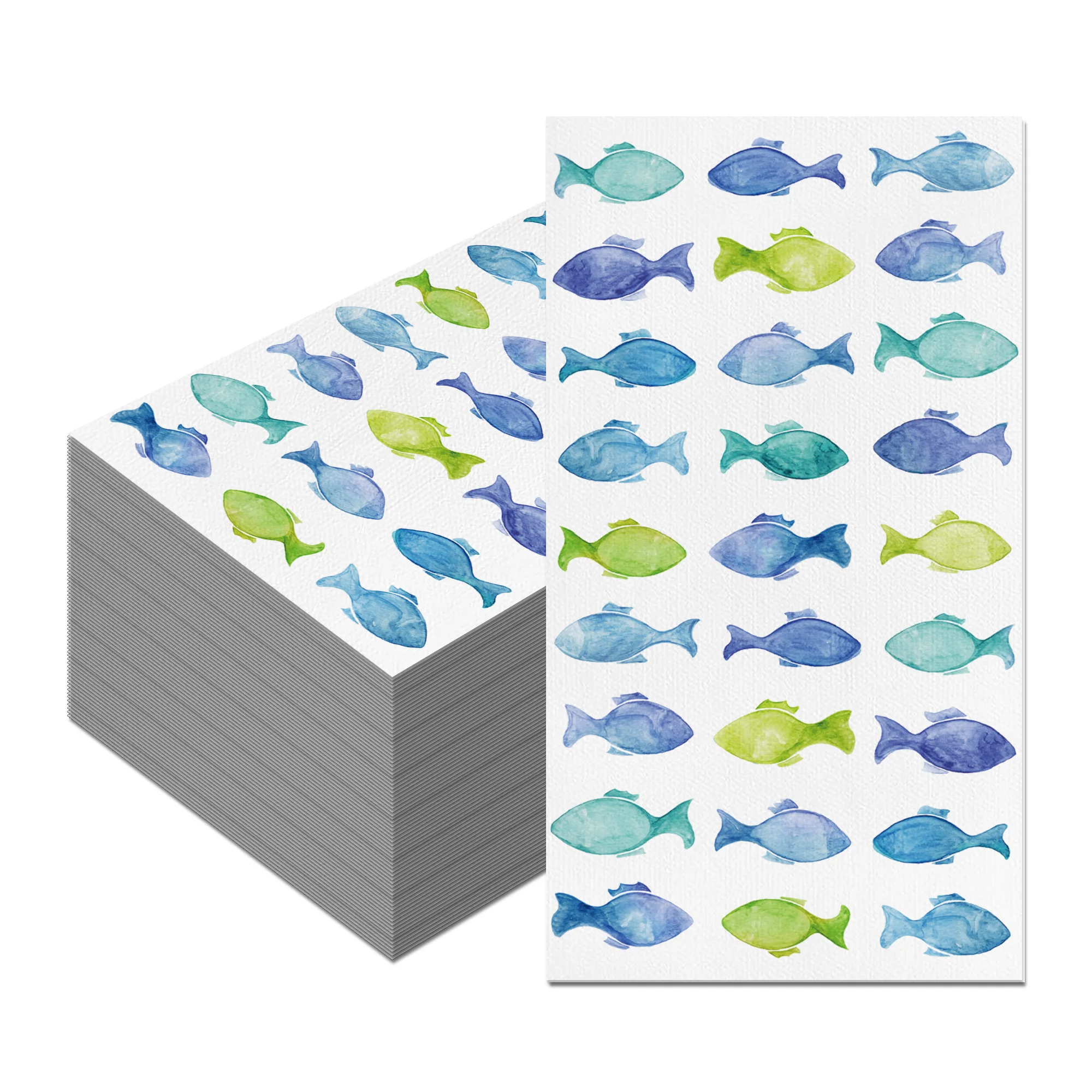 20/40/60 Stück blaue Fische lange Papierservietten, Hochzeitsessen-Papier-Servietten für Geburtstagsfeiern, Taschentücher für Badezimmer, Handtücher, Papierdekoration