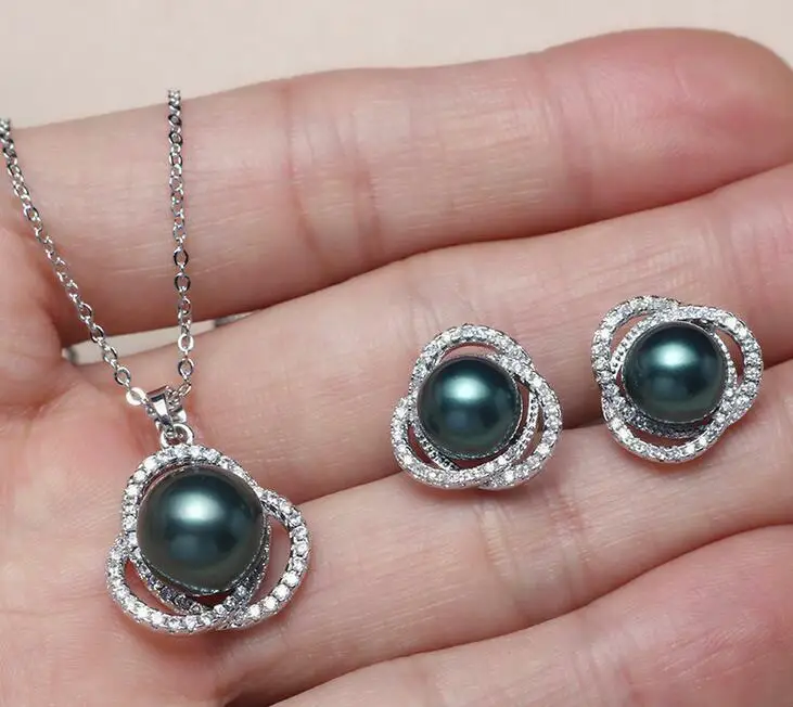 

New Hot 10mm South Sea Shell Pearl Pendant Necklace +8mm Earrings Set