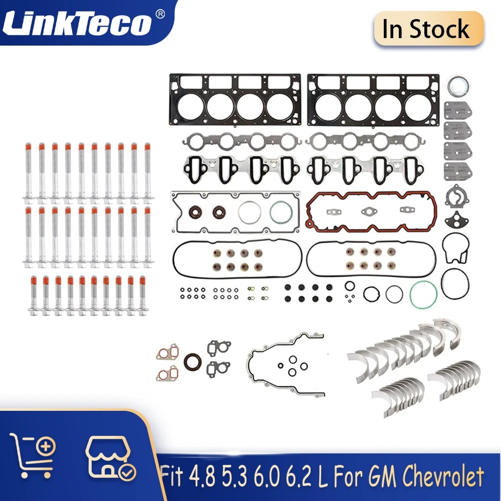 

Head Gasket Set Full Gasket Set Main&Conrod Bearing Head Bolts Fit 4.8 5.3 V8 For 98-14 Chevy GM Chevrolet GMC Hummer LS Engine