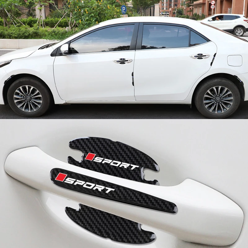 16Pcs Carbon Fibre Car Door Bowl Handle Protector Paint Scratch Protection Decorative Cover Rain Eyebrow Car Door Corner