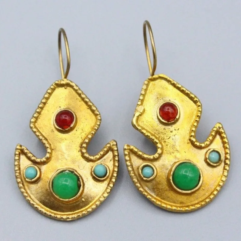 Vintage-Ohrringe im Hofstil mit mehrfarbigen Perlen und vergoldeten Haken für Damen, modischer, klassischer Schmuck für Bankette und Festivals, Geschenke