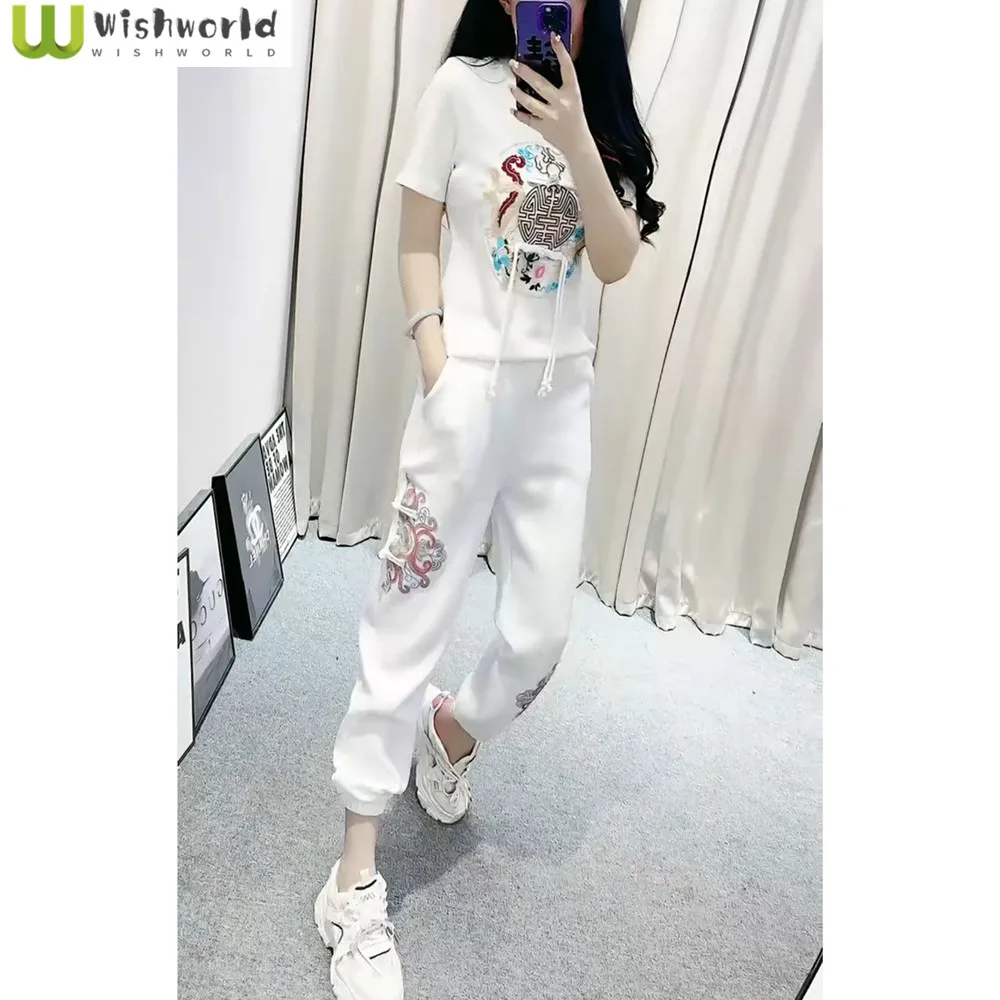 

Fashion Set for Women in Spring and Summer New Slimming Embroidered Top Casual Pants Elegant Two-piece Set for Women