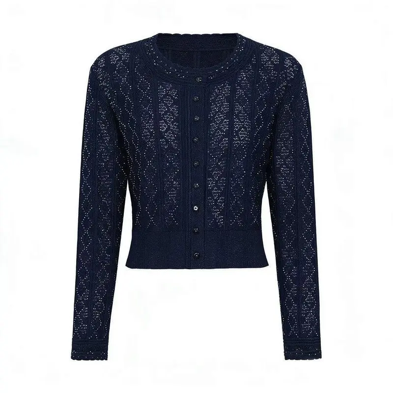 

High Quality Women's Knitted Long Sleeve Diamond Embellished Spring Autumn Fashion Elegant Style Cardigan Outerwear