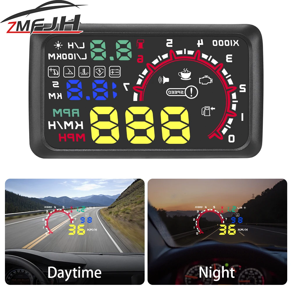 Car OBD Head Up Display Digital Speedometer With Overspeed Alarm Fuel Consumption Gauge Voltage Water Temperature LCD Dashboard