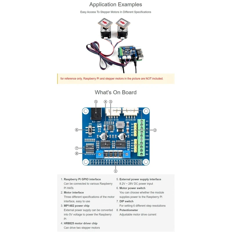 Cappello motore passo-passo Waveshare (B) per Raspberry Pi/Jetson Nano, Chip Driver motore a 2 canali HR8825 integrato