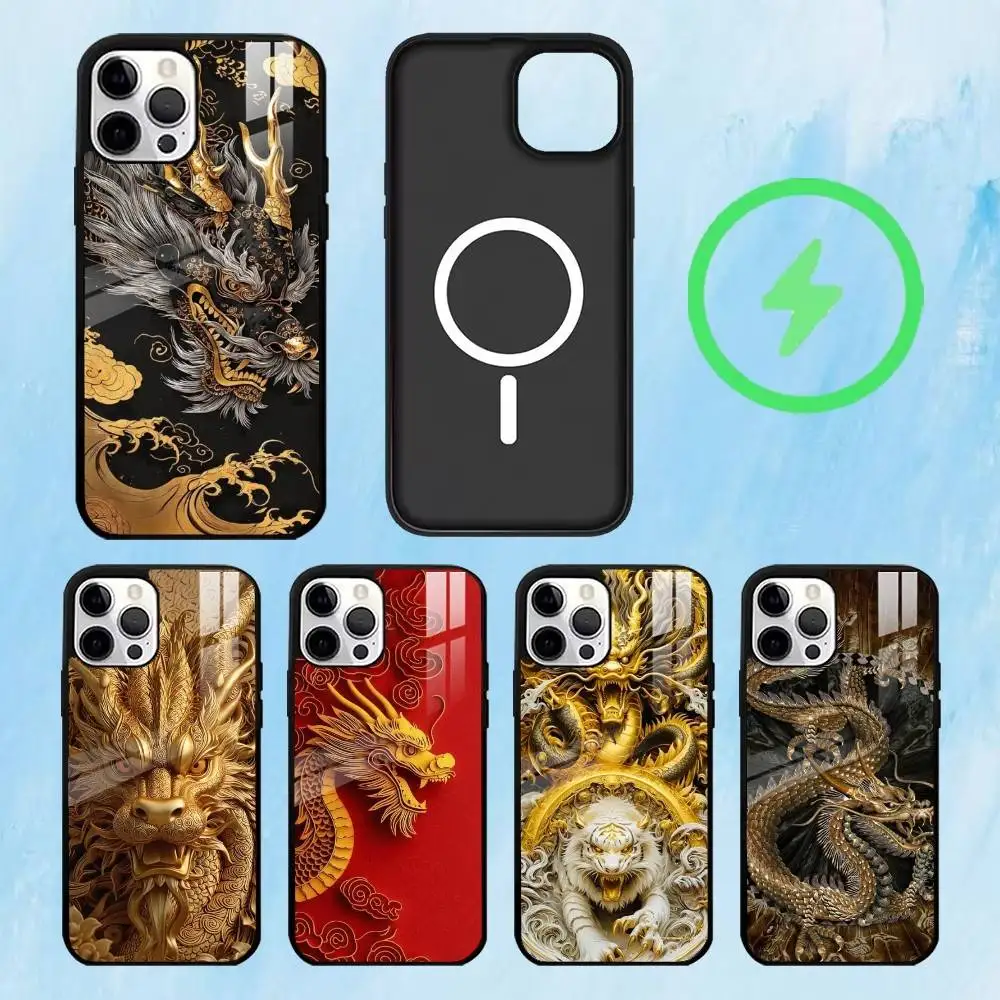 

L-Luxury D-Dragon E-Embossed Phone Case For iPhone17,16,15,14,13,12,11 Plus,Pro Max Magnetic For Magsafe Wireless Charging