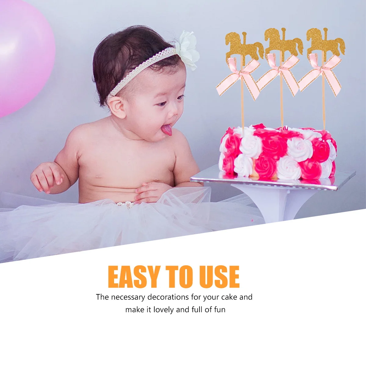 

50Pcs Cake Fruit Picks Carousel Horse Style Food Safe Decorative Toppers for Dessert Ice Cream Donut Baking Party Celebration