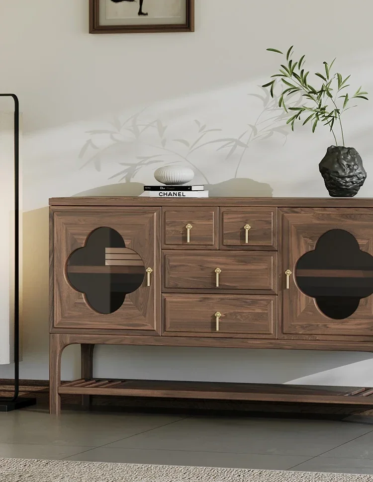 A  New Chinese-style North American black walnut solid wood entrance cabinet Modern Chinese Song-style aesthetic furniture5556