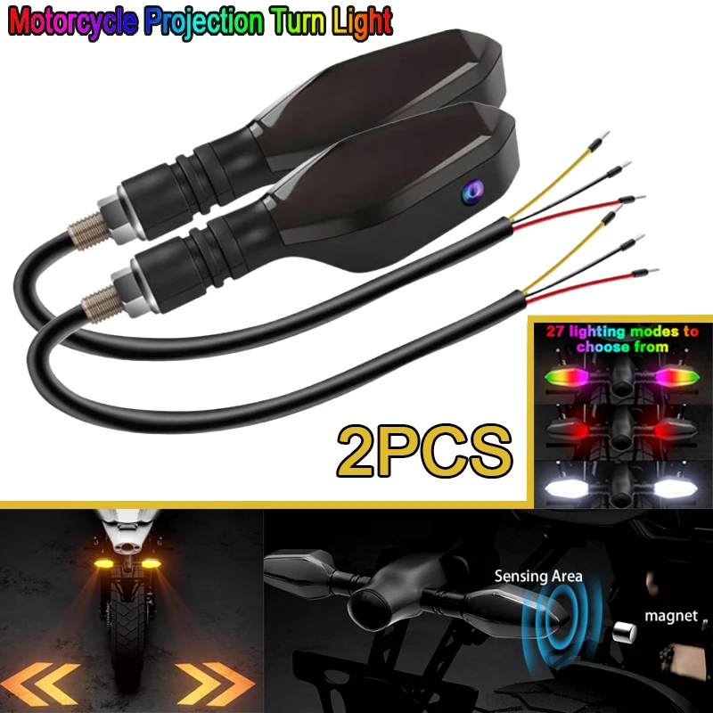 2PCS Motorcycle LED Turn Signal Lamp Color Projection Lamp Waterproof Led Ambient Turning Light High-Bright Warning Light