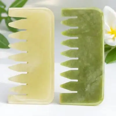 

2Pcs Jade Head Massage Combs Wide Tooth Durable Natural Jade Hair Comb Scalp Massager Gua Sha Scraping Tools Relaxing Muscle