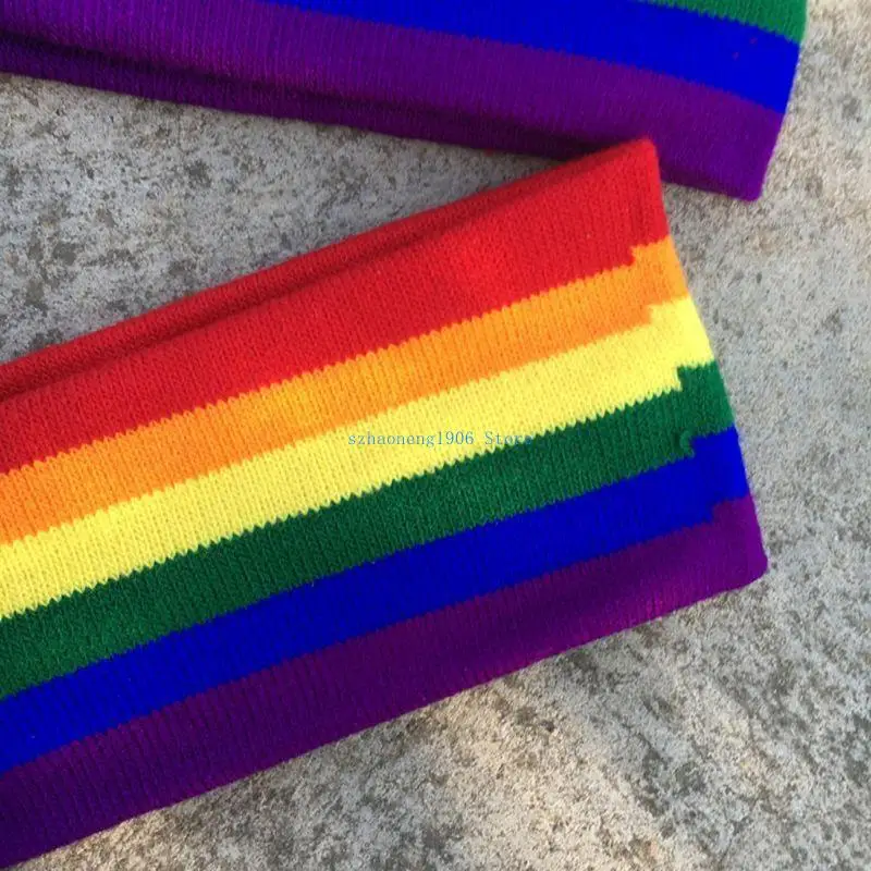 85LF японская милая вязаная широкая повязка на голову для женщин и девочек в радужную красочную полоску Hairba