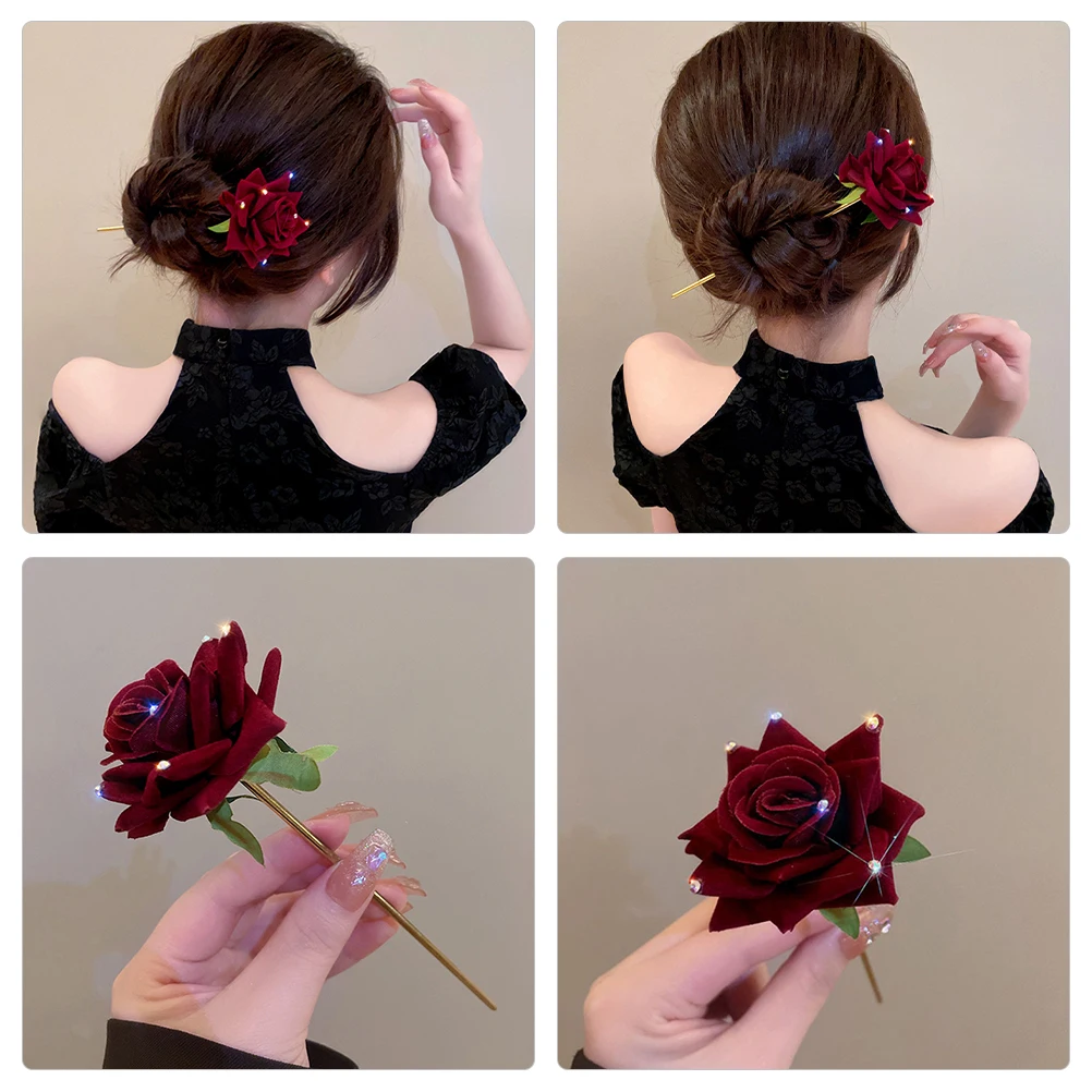 

Flower Stick Elegant Ancient Style Hairpin Strong Long Hair Pin For Party Wedding Bridal Bun Styling Tool Hanfu Japanese Hair