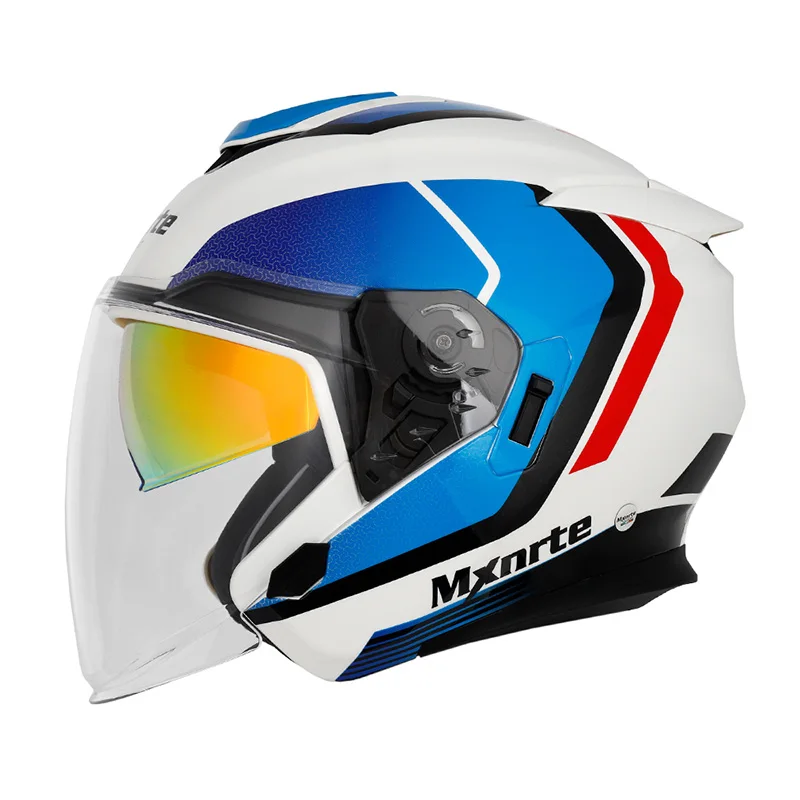 ECE Approved Mxnrte Dodge White Blue Red Helmet Men and Women Double Lens Half Helmet Motorcycle Off-Road Safety Helmet Casque