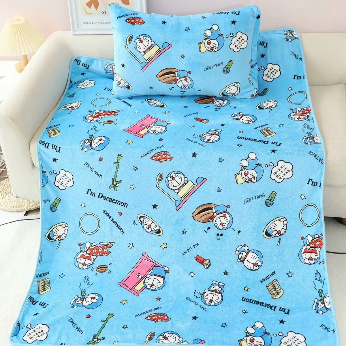 Cute Doraemon Blanket Cartoon Warm Flannel Blanket Pillowcase Lovely Anime Pattern Printing Blanket Bedspread Bedroom Sofa Bed