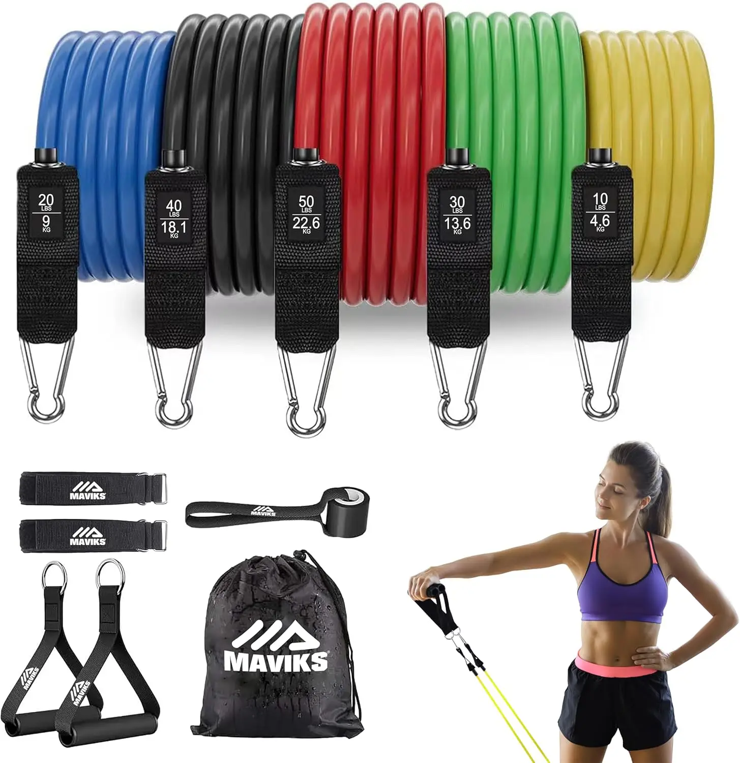 Exercise Resistance Bands for Working Out Set of 5 for Women and Men, Stretch Bands for Exercise, Physical Therapy, Arms Legs Wo