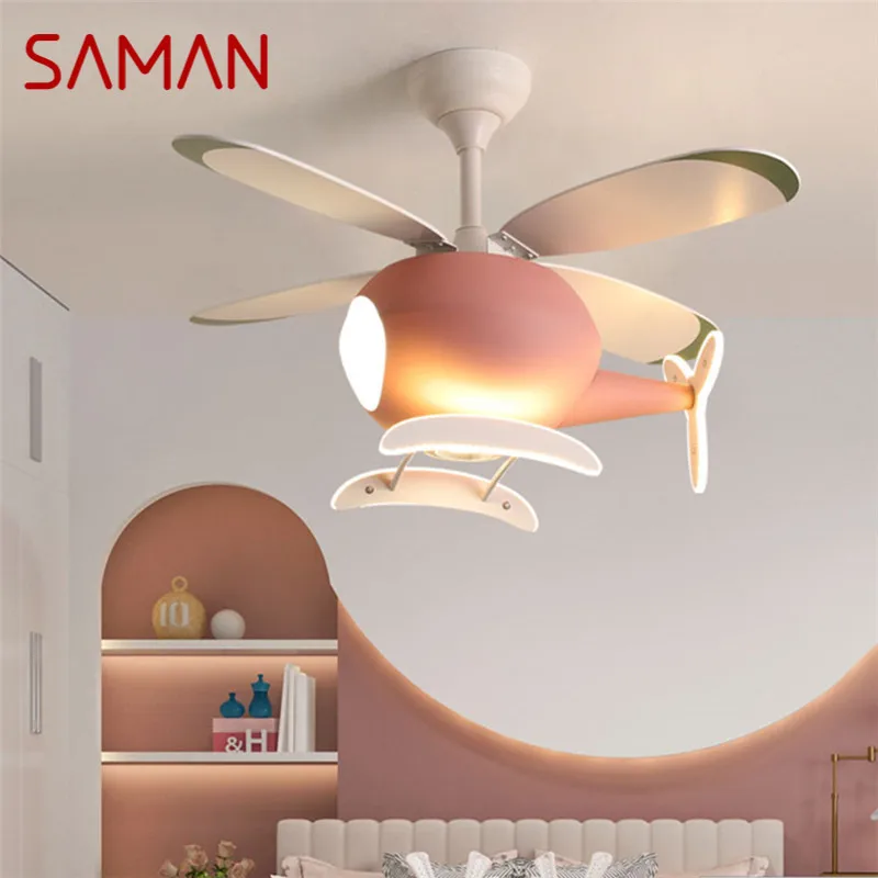 

SAMAN Children's Ceiling Fan Light Nordic Fan Light Personalized Creative LED Restaurant Bedroom Study With Light Ceiling Fan