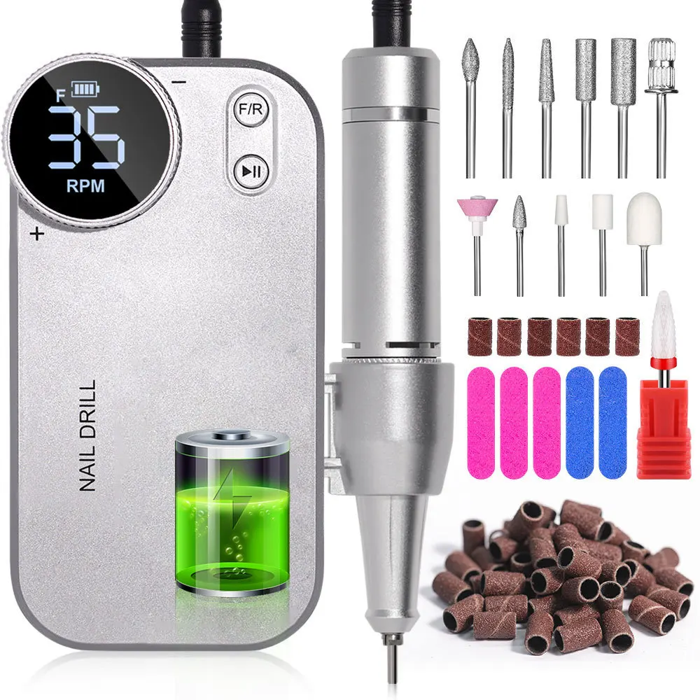 Elektryczna, akumulatorowa frezarka do paznokci 35000 obr./min, profesjonalna polerka do paznokci żelowych, przenośna pilnik do manicure.