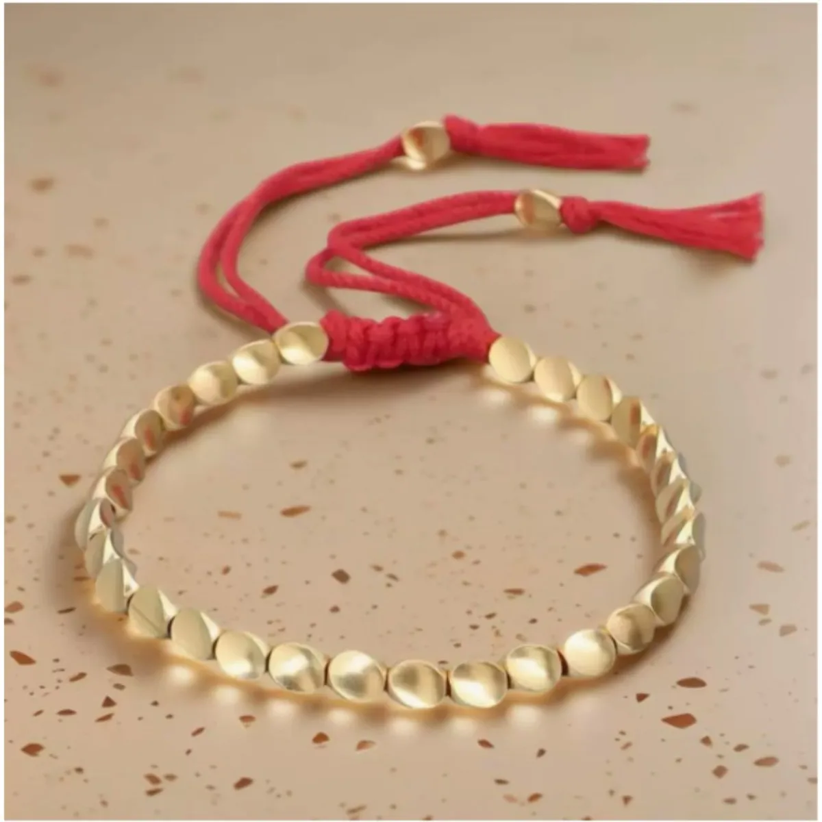 Handmade Braided Bracelet Irregular Copper Beads Adjustable Drawstring Tassel Wristband Ethnic Jewelry for Women Men