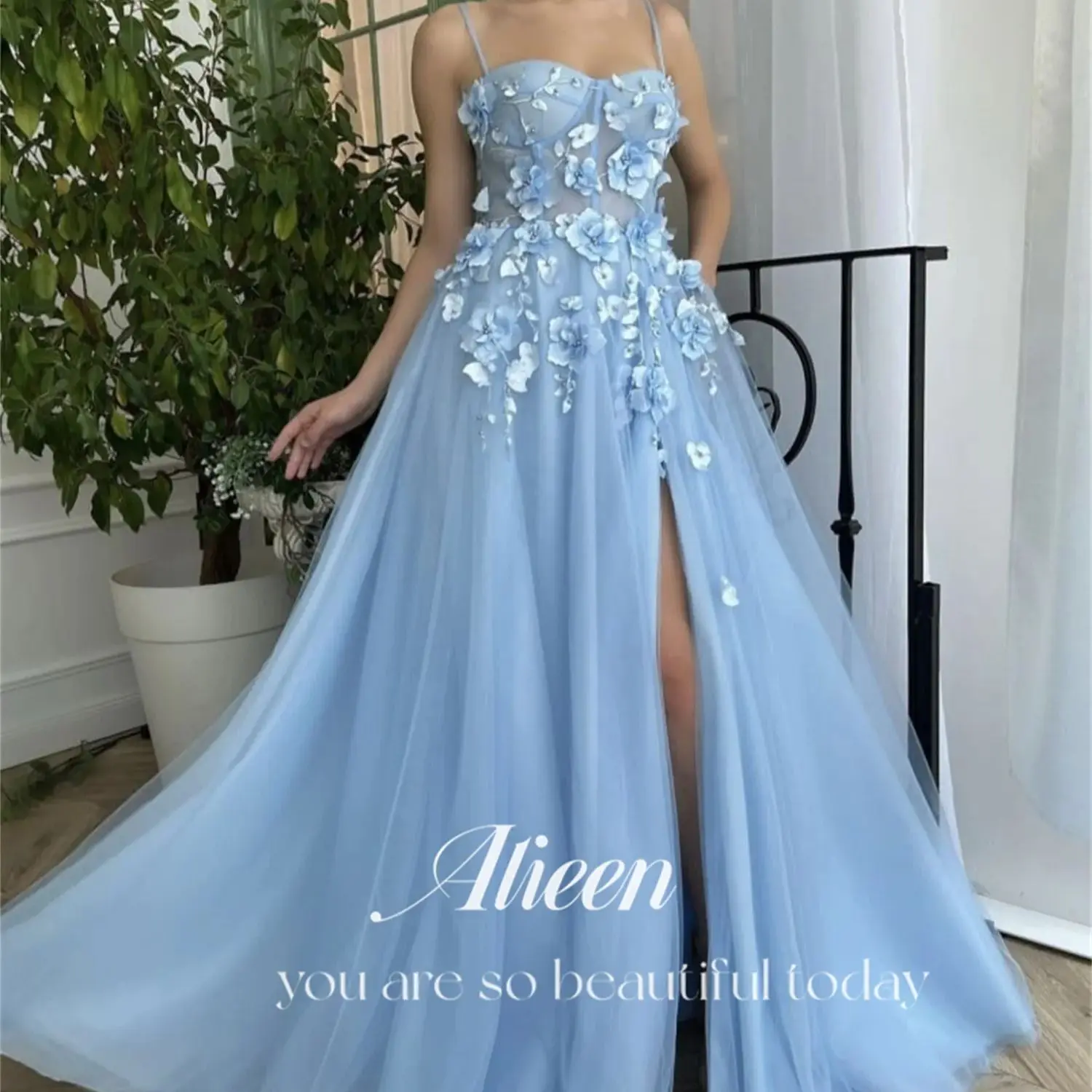 

Aileen Blue Mesh 3D Flowers A-line Sweetheart Party Dress Women Elegant Luxury Formal Dresses for Special Events Female 2024 New