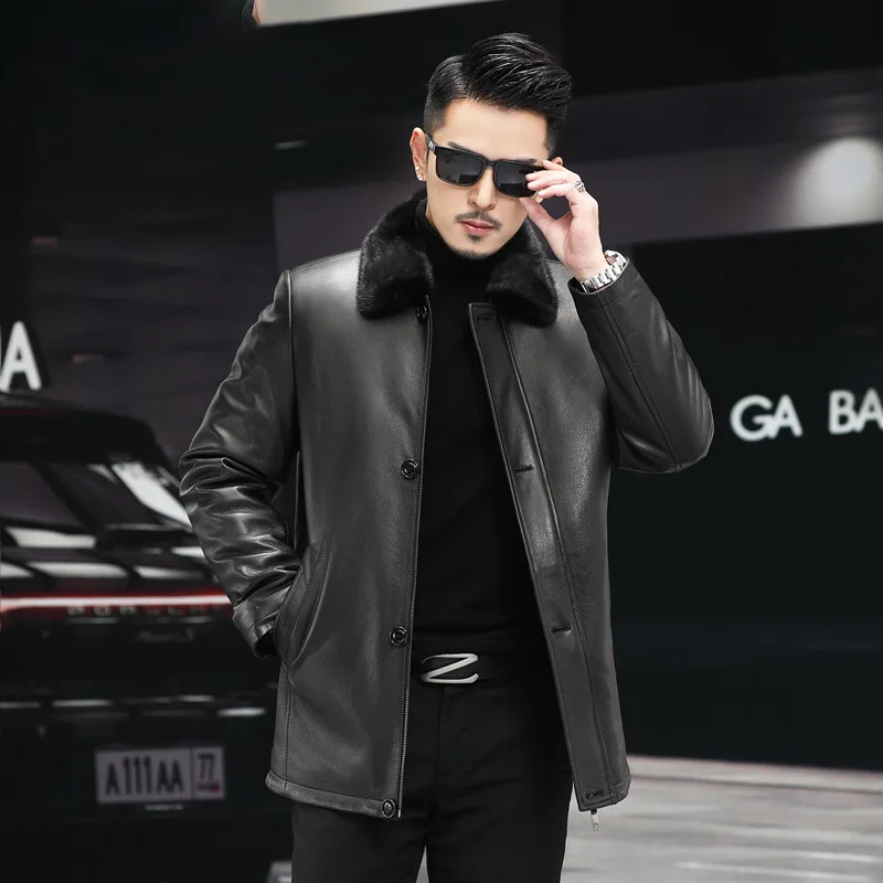 

Tcyeek Natural Goatskin Genuine Leather Jacket Men Clothes Mid-length Mens Coats Warm Real Mink Fur Coat 2025 Куртка Мужская