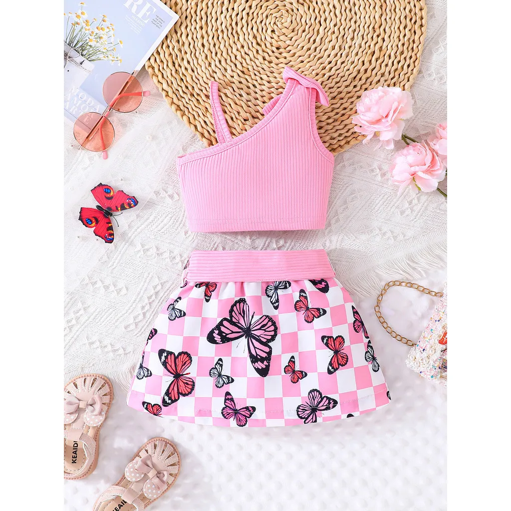 Newborn Baby Clothes Set 6-36Months Off Shoulder Top and Cute Butterfly Skirt Summer Outfit Infant Clothing Suit For Kids Girl