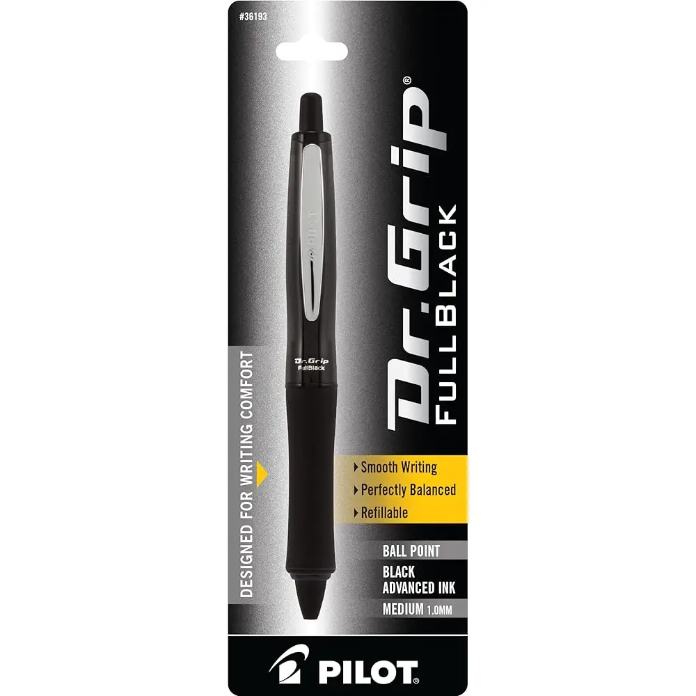 

Доктор. Шариковая ручка Grip FullBlack, многоразовая и выдвижная, средний стержень, черные чернила, одна ручка (36193) — идеально подходит для школы, офиса.