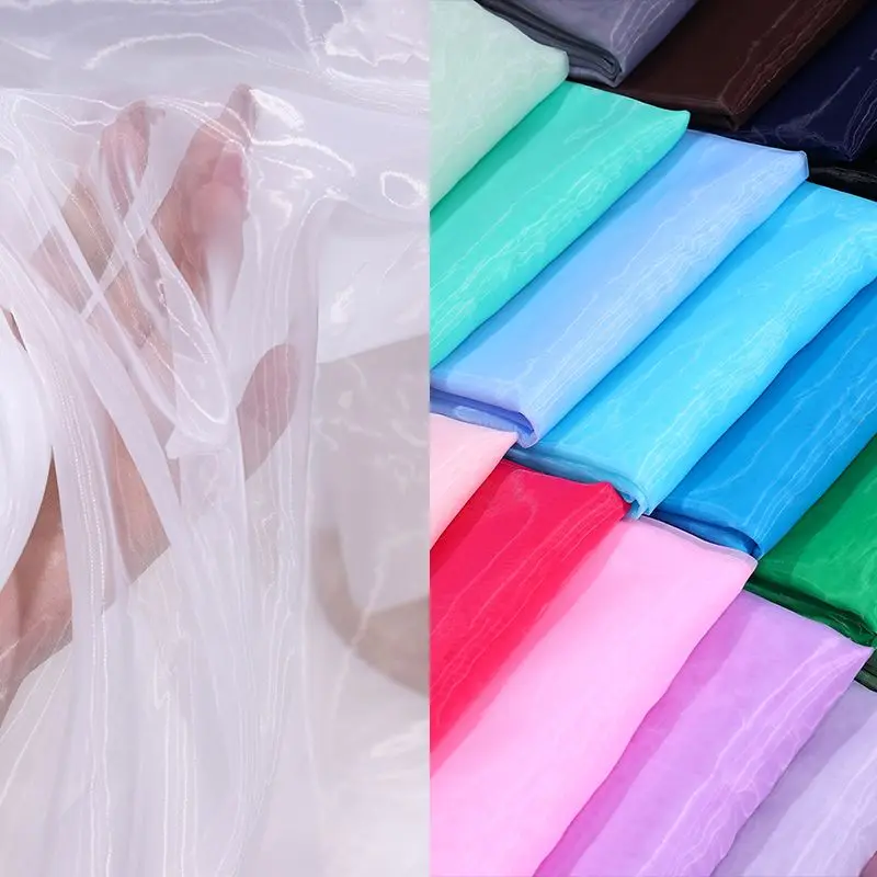 Width 1.5M high density organza fabric water gloss glass yarn smooth wedding dress background material clothing designer fabric
