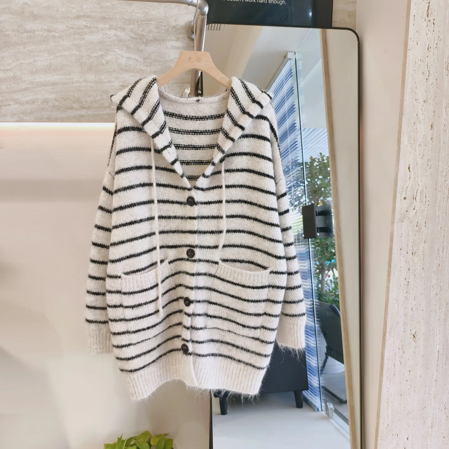 

Женский полосатый кардиган, свитер с капюшоном и длинными рукавами, Harajuku, винтажный кашемировый японский свитер, осень-зима 202, трикотажное пальто