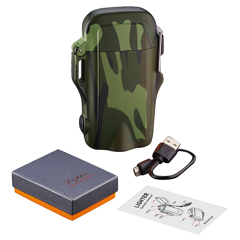 Outdoor Camping Wandern Wasserdicht Winddicht USB Aufladbare Elektrische Feuerzeug Led-leuchten Mit Lanyard