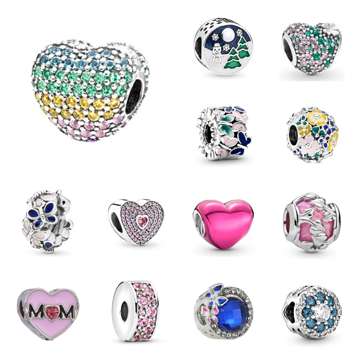 2024 Silver Plated Heart Pendants Animal Diamond Charm Beads For Women DIY Bracelet Necklace Jewelry Accessories Festival Gifts