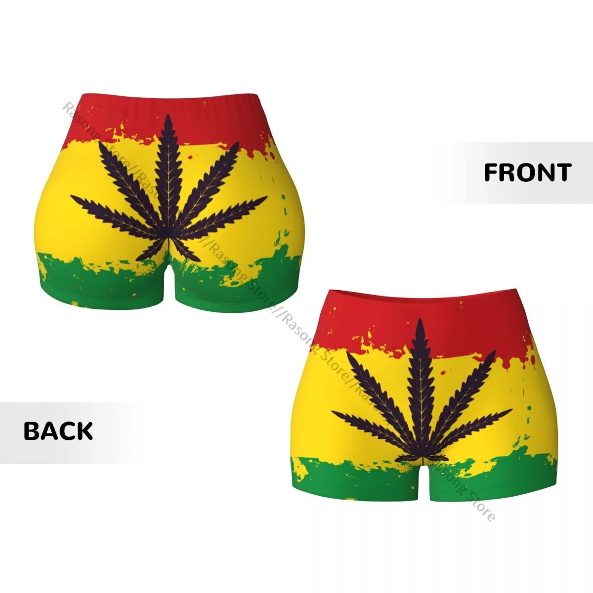 Short de yoga en spandex pour femme, short d'entraînement avec feuille de drapeau Rasta