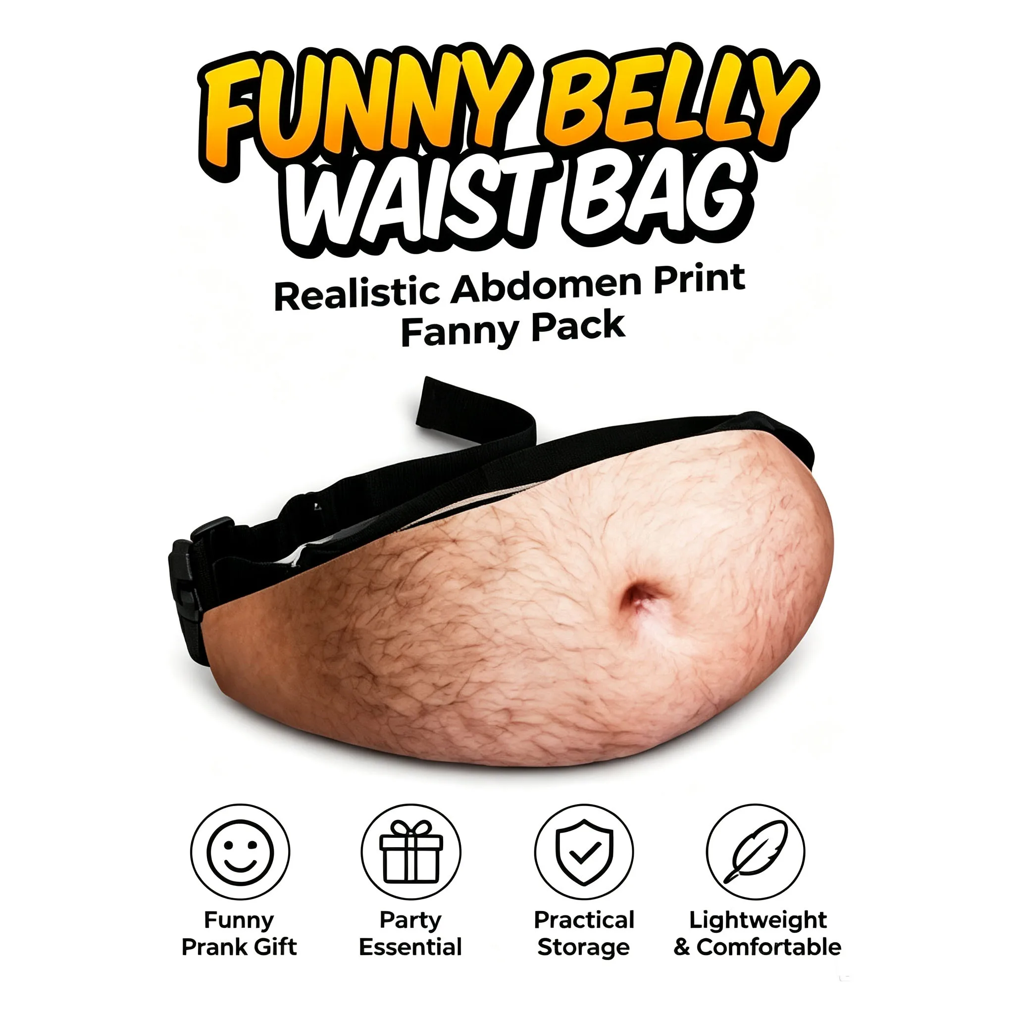 Novelty Fake Belly Waist Bag Realistic Abdomen Print Fanny Pack Adjustable Strap Zipper Pouch Halloween Party Funny Prank Gift