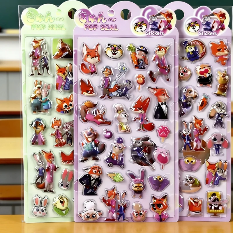 

НОВЫЙ 2026Disney 4 шт. Zootopia милый мультфильм 3d рельефные наклейки Kawaii эстетические пузырьковые наклейки ручной учет украшения наклейка подарок
