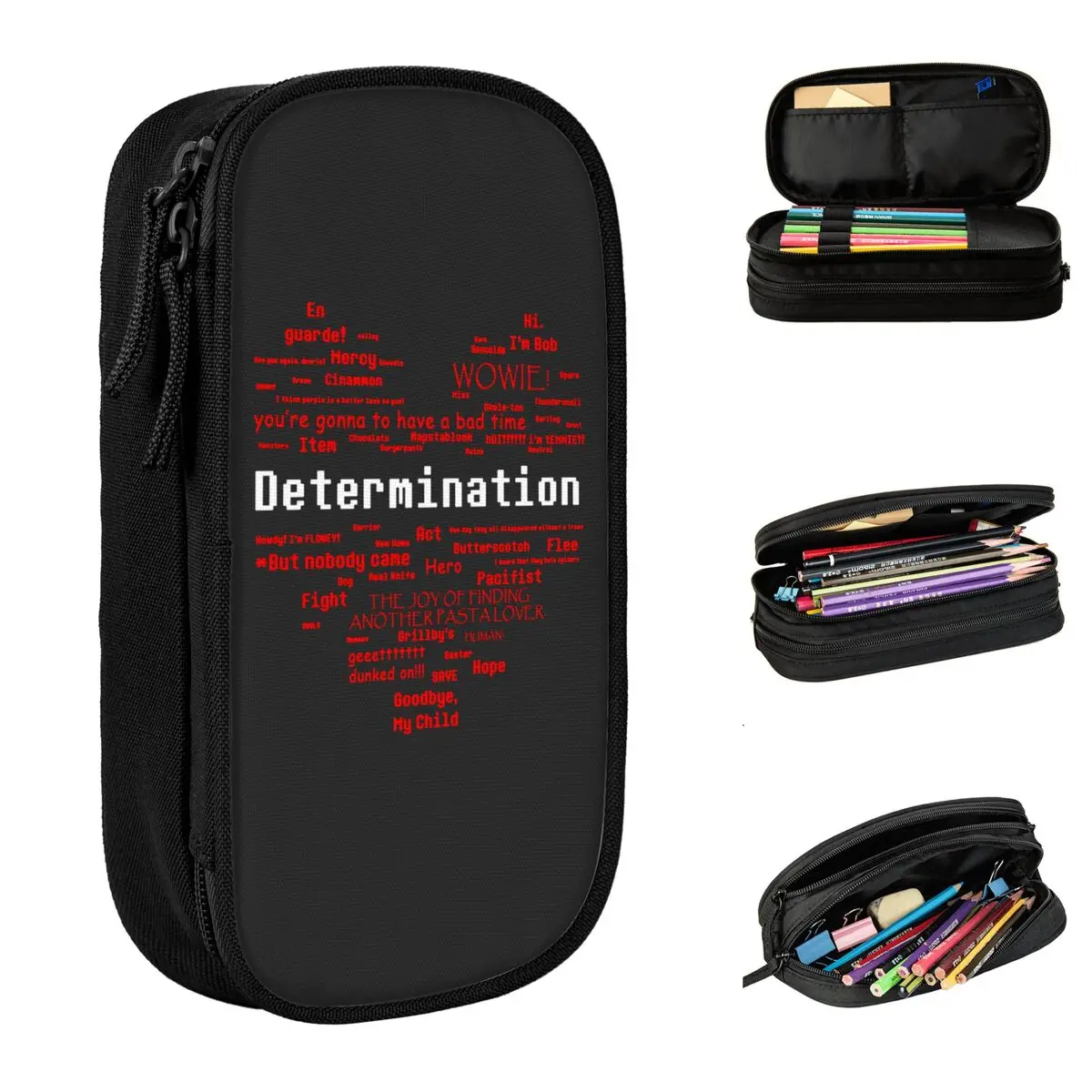 Undertale-estuches para lápices con forma de corazón y palabra, bonitos bolsos para bolígrafos, almacenamiento grande para estudiantes, regalo escolar