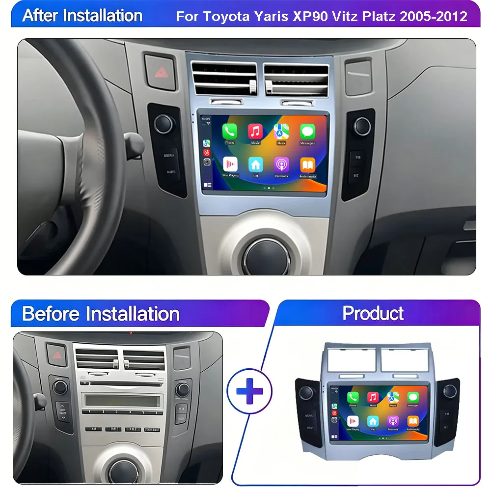 Car Radio For Toyota Yaris XP90 Vitz Platz 2005-2012 Navigation GPS Stereo Multimedia Player Carplay Android Auto Bluetooth WIFI