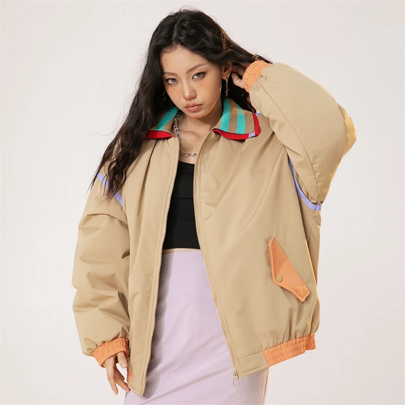 Women's Padded Y2k Bomber Jacket Double Collar Korean Fashion Men's Lightweight Puffer Men Padded Jackets Warm Clothes for Women