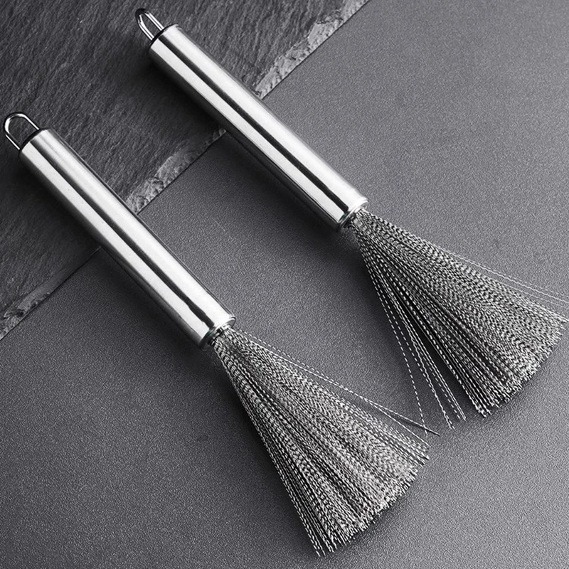 1pc Anti-rust Pot Washing Stainless Steel Cleaning Brush Kitchen Grease Removal Brush Easy To Clean Can Hang Long Handle Brush