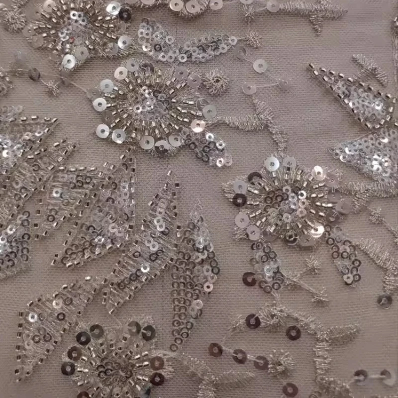 

Beaded Sequin Embroidered Lace Mesh Fabric for DIY Sewing Wedding Dress Garment Accessories Clothing Fashion Material Cloth