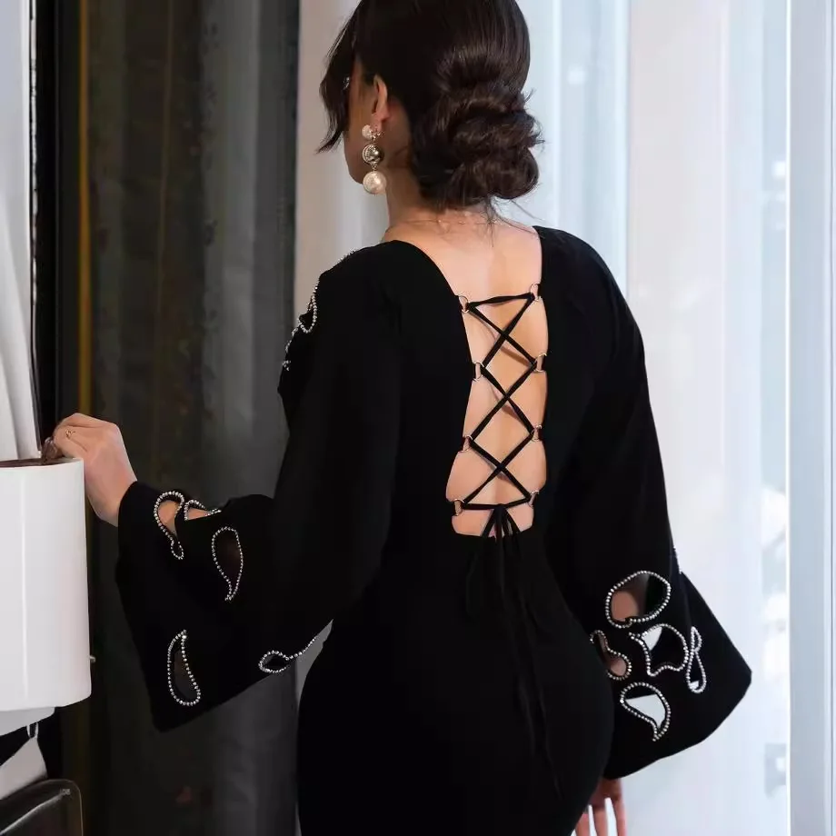 Imprezowe afrykańskie kobiety sukienka z odkrytymi plecami Slim Fit długie sukienki seksowny, obcisły talia Vestidos solidne eleganckie Splice 2024