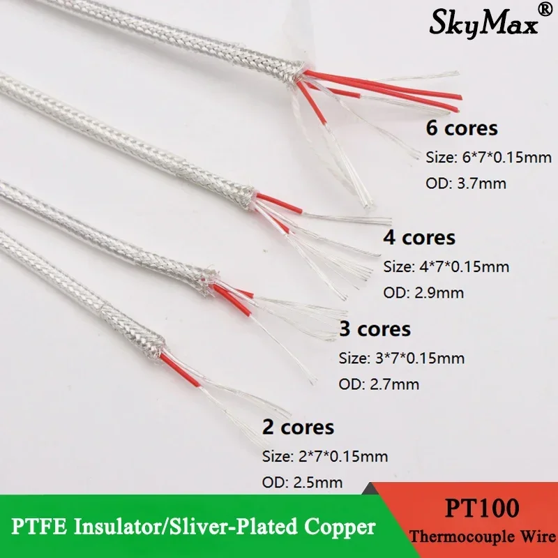 PT100 Compensation Wire 2 3 4 6 Cores PTFE Insulator Silver Plated Copper Shield Signal Line Thermal Resistance Sensor Cable