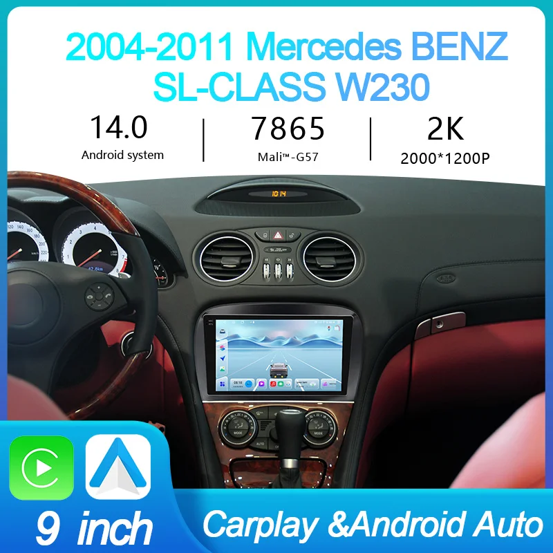 

Для Mercedes Benz SL-Class W230 2004-2011 2K QLED Android 13 Автомобильный радиоприемник Мультимедийный видеоплеер GPS AI Голосовой CarPlay Головное устройство 4G