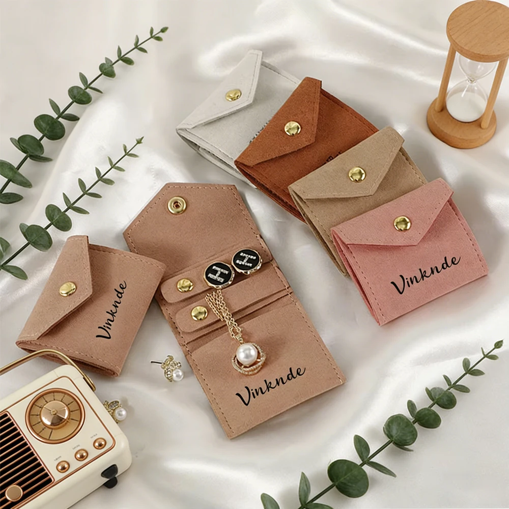 

Custom Microfiber Luxury Jewelry Pouch Rectangle Velvet Jewelry Boxes Button Travel Organizer Roll for Storage Customizable Logo