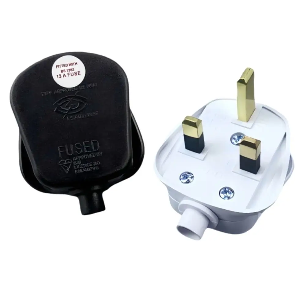Durable Black/White UK Mains Plug Copper Removable Power Plug Power Cord Connector Power Cord Assembly